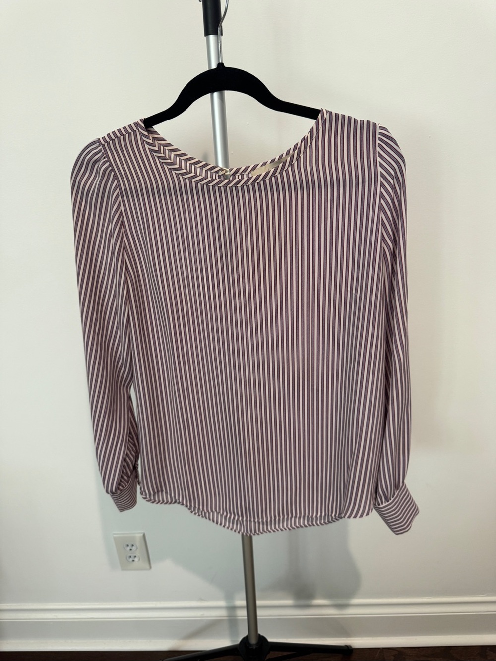 LOFT Pink and White Striped Long Sleeve Blouse